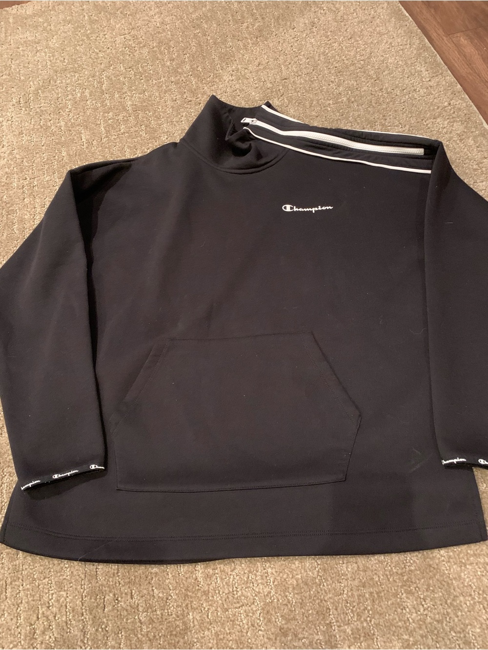 Champion Black Pullover with Zip-Shoulder Detail